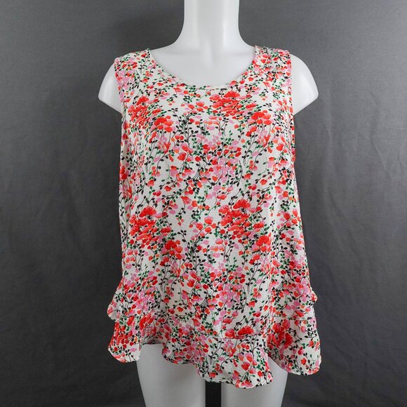 Harlowe Graham Womens Top Medium Pink Orange Floral Cottagecore Romantic Flowy - Picture 1 of 13